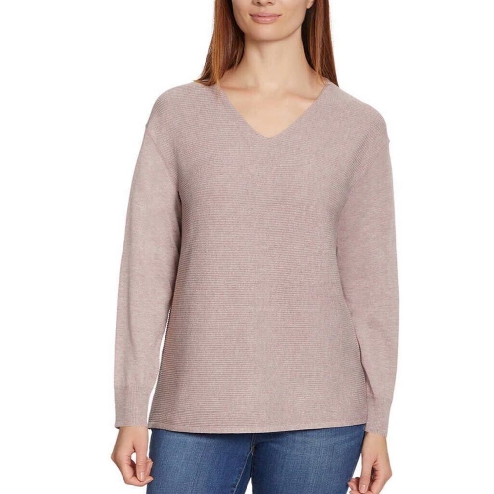 Ella Moss Anthropologie Ribbed V-Neck Sweater Pink Mauve Women's Small Soft